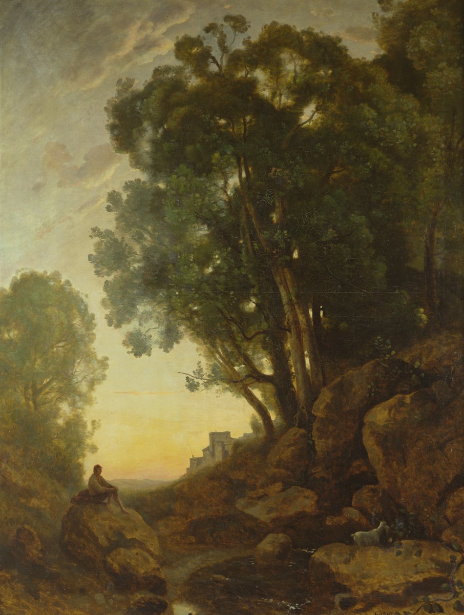 Włoski pasterz, czyli efekt zachodzącego słońca, ok. 1847 r. autorstwa Jean Baptiste Camille Corot
