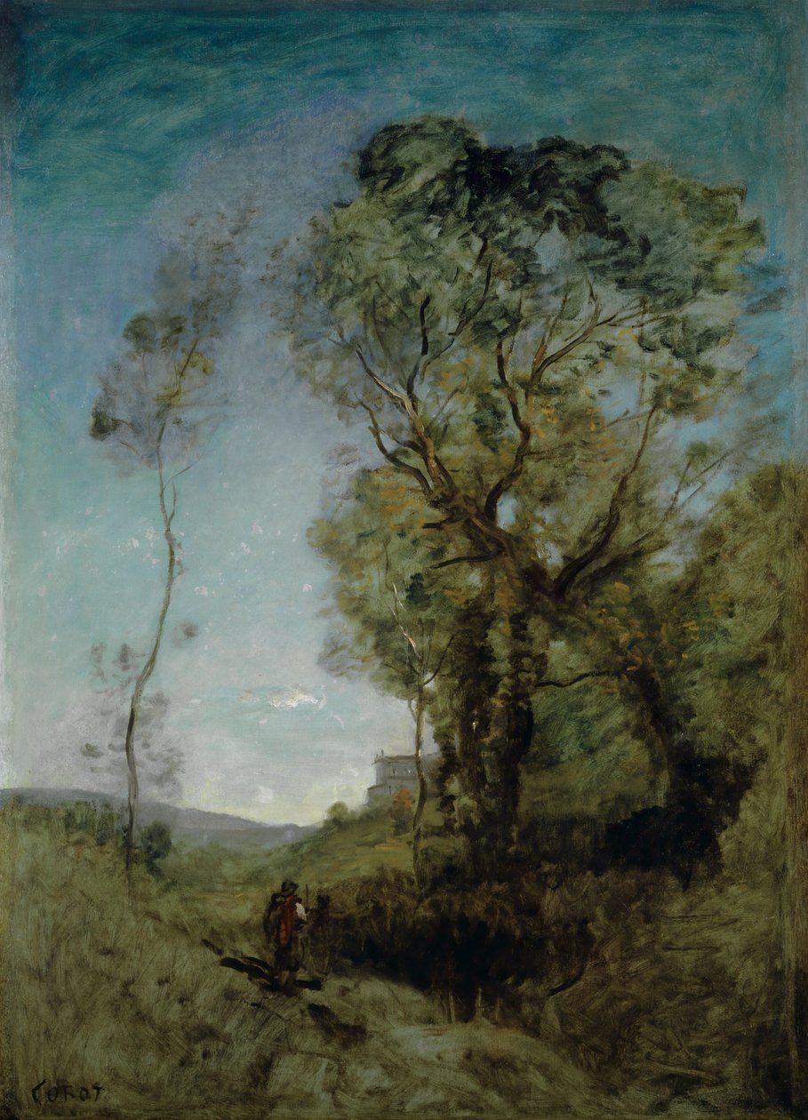 Włoska willa za sosnami, 1855-65 autorstwa Jean Baptiste Camille Corot