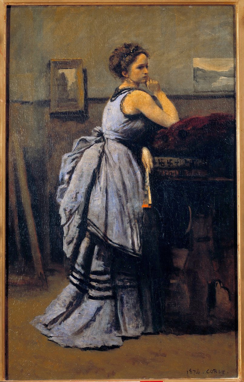Dama w niebieskim obrazie Camille Corot (1796-1875) 1874 nd. 0,8x0,5 m paryskie musee du Louvre autorstwa Jean Baptiste Camille Corot