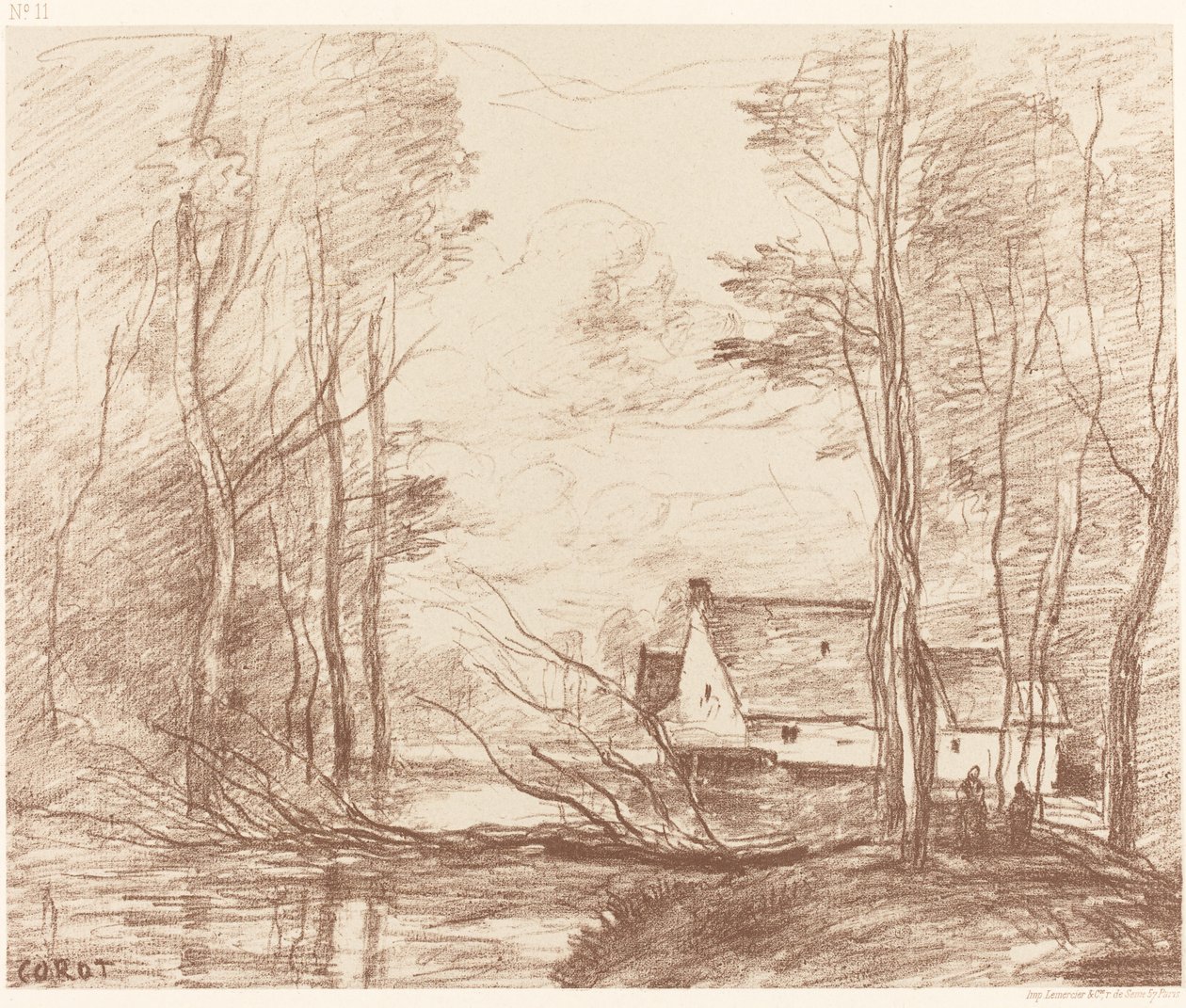 Młyn Cuincy, niedaleko Douai (Le Moulin de Cuincy, pres Douai) autorstwa Jean Baptiste Camille Corot