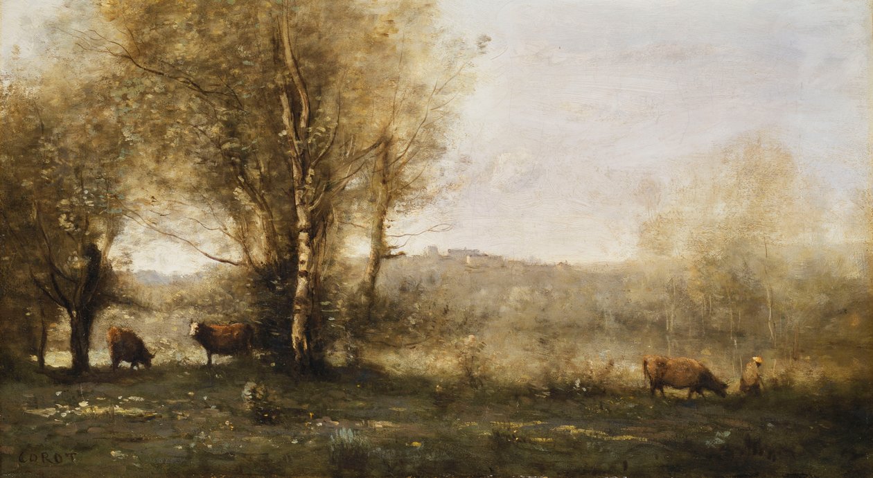 Staw z trzema krowami autorstwa Jean Baptiste Camille Corot