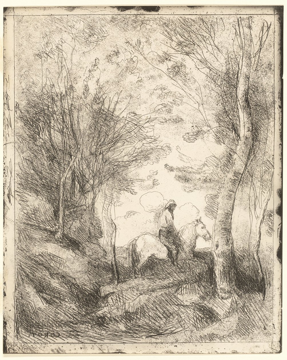 Jeździec w lesie, duży talerz autorstwa Jean Baptiste Camille Corot