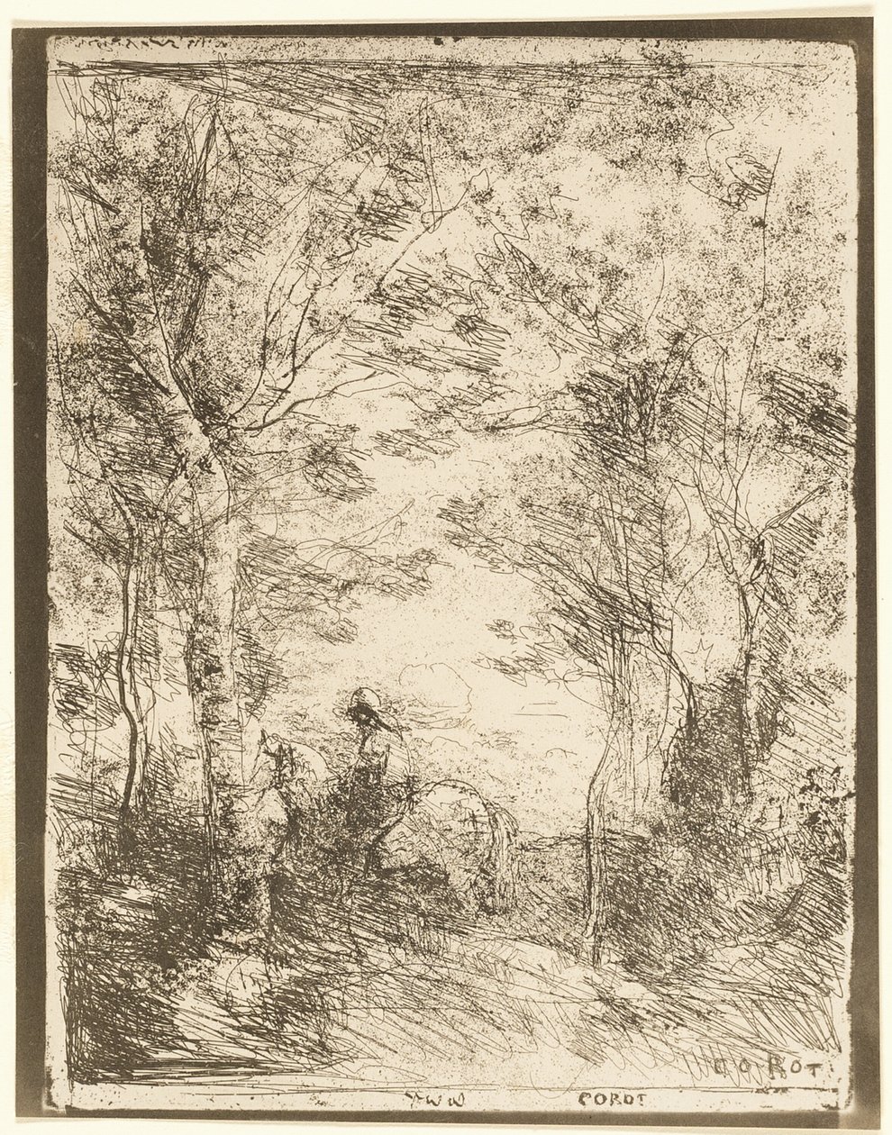 Jeździec w lesie, mały talerz autorstwa Jean Baptiste Camille Corot