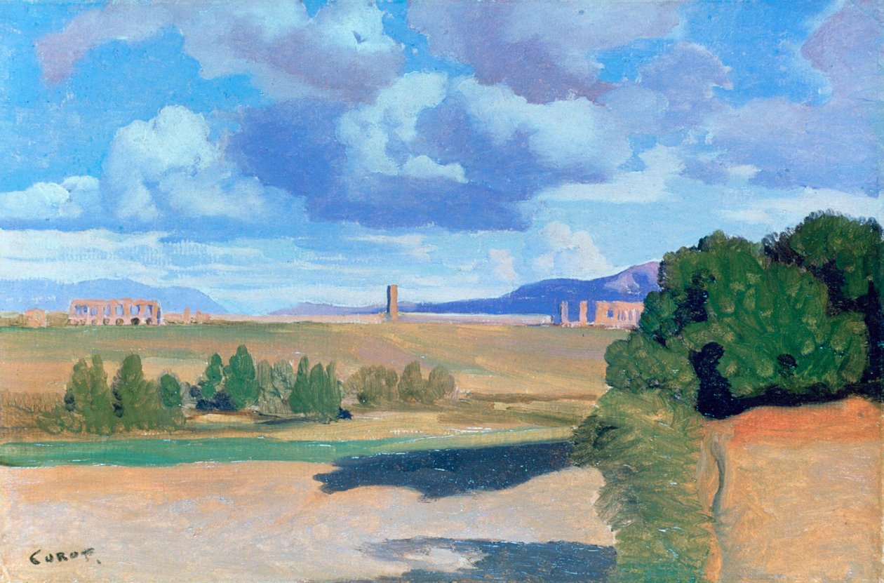 Kampania rzymska z akweduktem Claudiana, ok. 1826 r. autorstwa Jean Baptiste Camille Corot