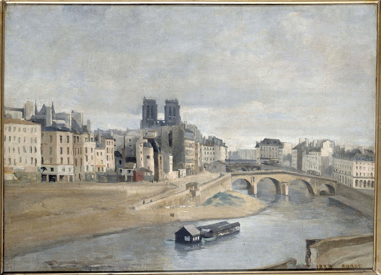Sekwana i Quai des Orfevres, 1835 autorstwa Jean Baptiste Camille Corot