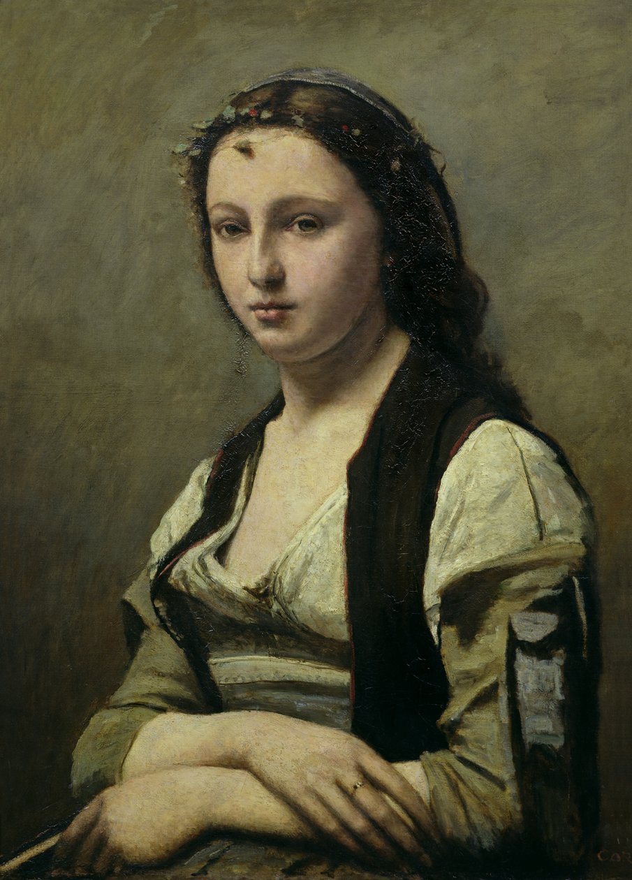 Kobieta z perłą, ok.1842 (olej na płótnie) autorstwa Jean Baptiste Camille Corot