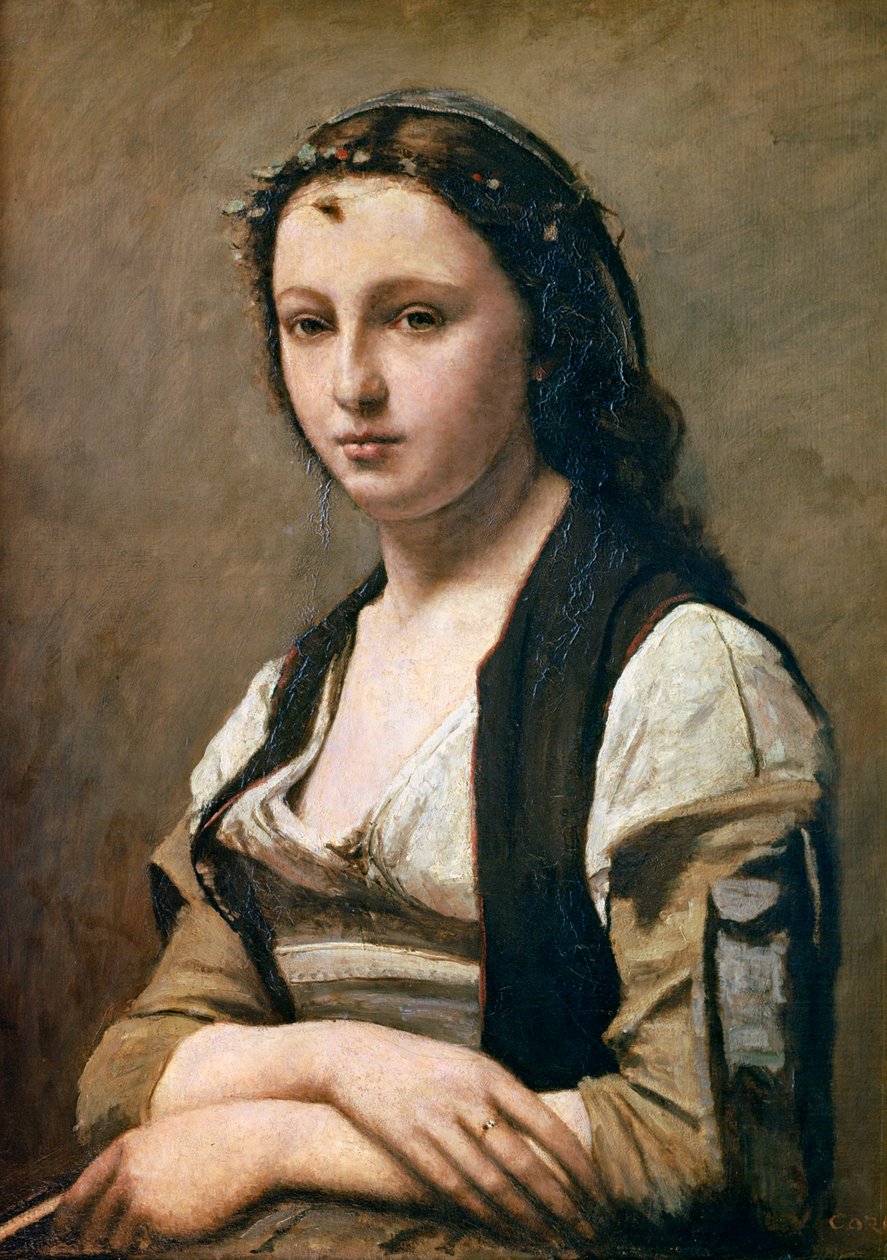 Kobieta z perłą, ok. 1842 r. autorstwa Jean Baptiste Camille Corot