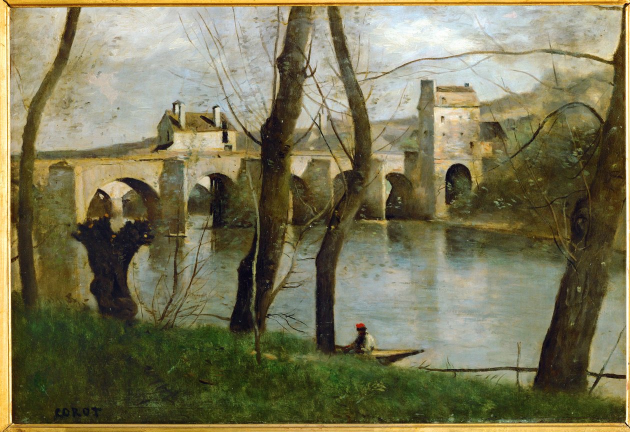 Most w Mantes, Francja ... autorstwa Jean Baptiste Camille Corot