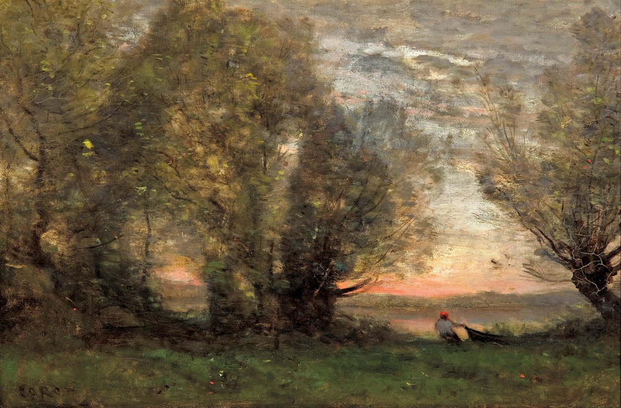 Rybak, efekt wieczorny, ok. 1860-1870 autorstwa Jean Baptiste Camille Corot