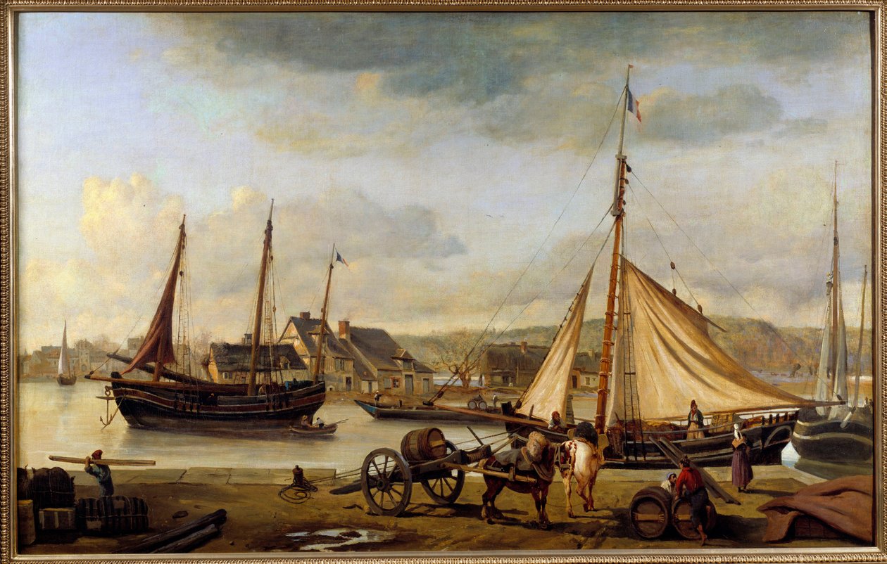 Przedni port Rouen w 1834 r. Obraz Camille Corot (1796-1875) 1834 r. Nd. 1,1x1,73 m Rouen, Muzeum Sztuk Pięknych autorstwa Jean Baptiste Camille Corot