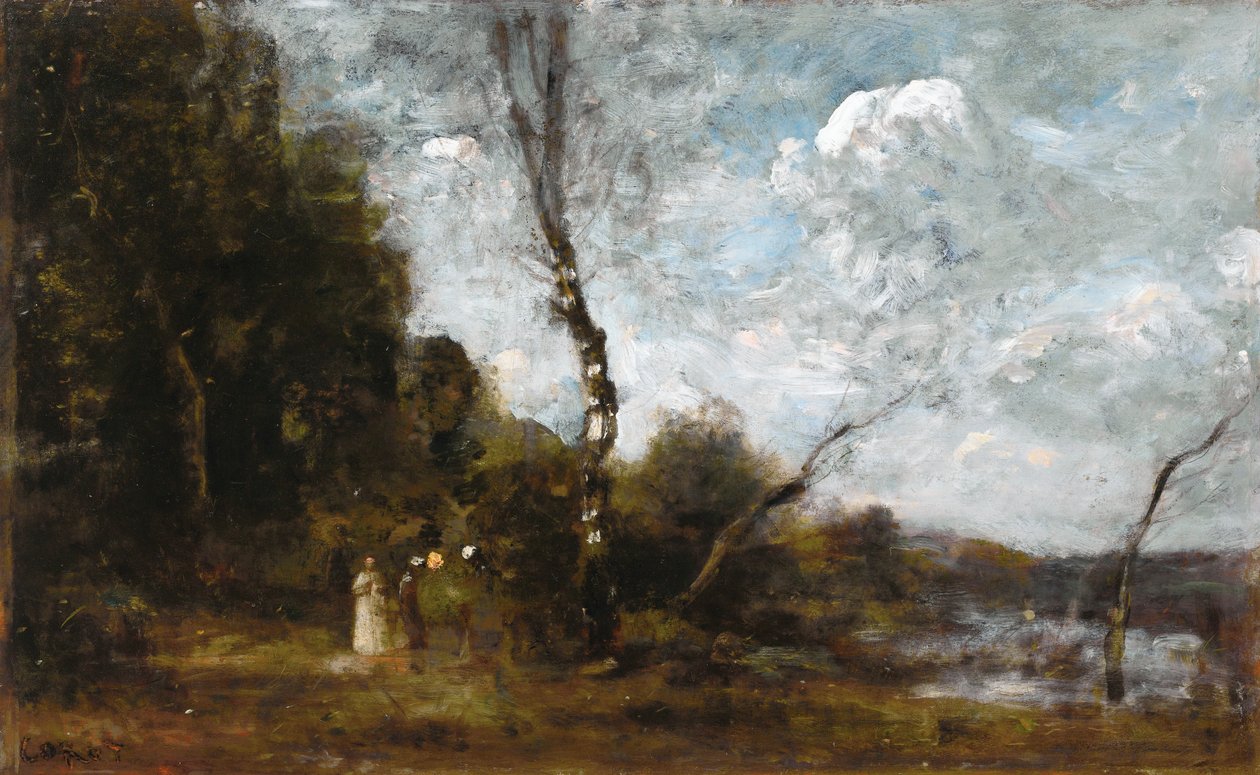 Trzy wieśniaczki przy lesie autorstwa Jean Baptiste Camille Corot
