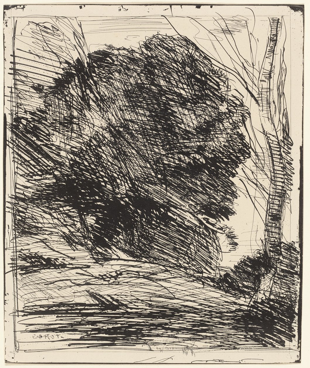 Drzewa na zboczu góry autorstwa Jean Baptiste Camille Corot