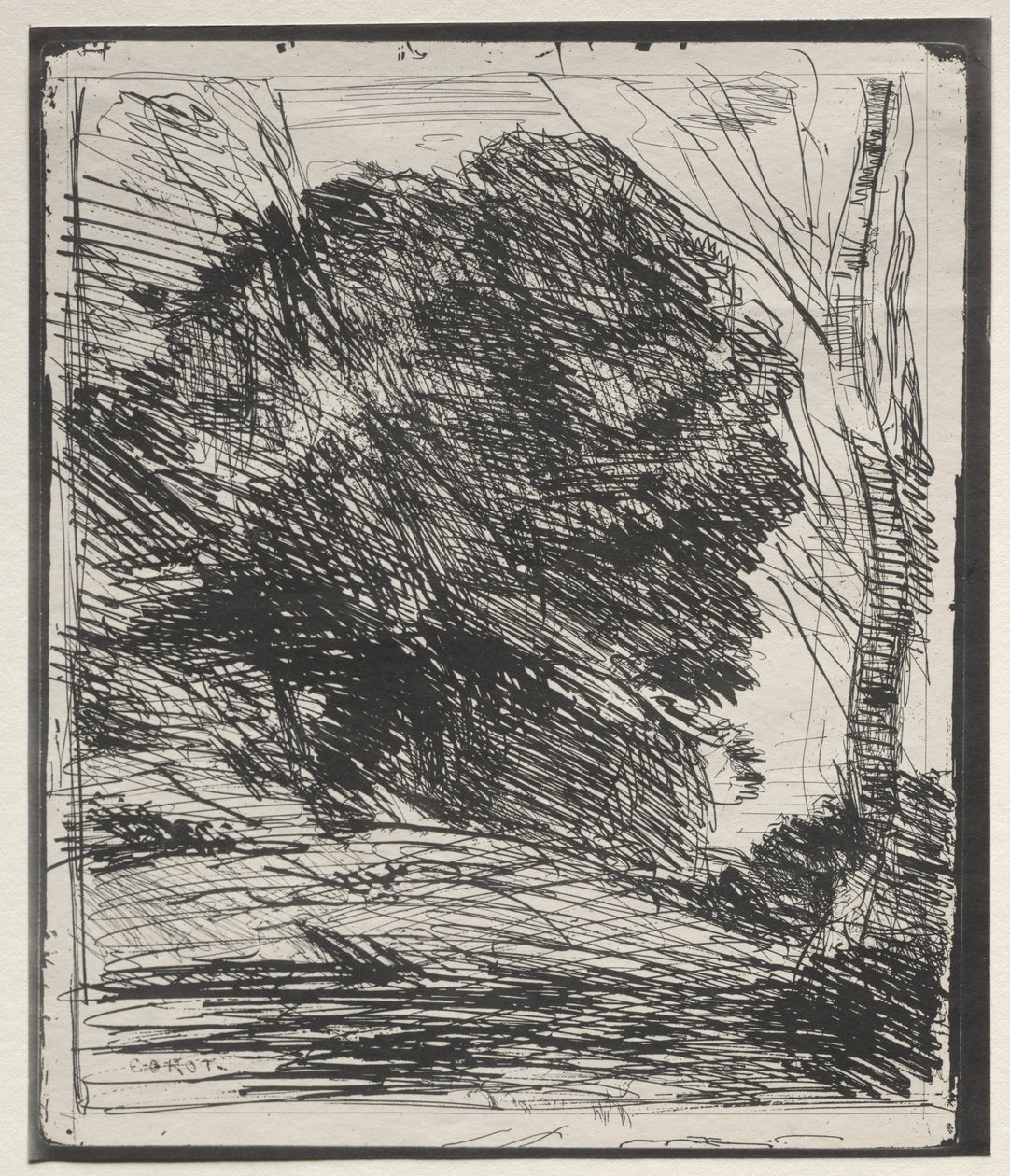Drzewa na Górze, nadruk oryginalny 1856, wydrukowany w 1921 r. autorstwa Jean Baptiste Camille Corot