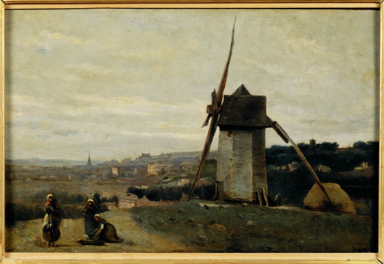 Un moulin a vent. Etretat - Wiatrak. Etretat ... autorstwa Jean Baptiste Camille Corot