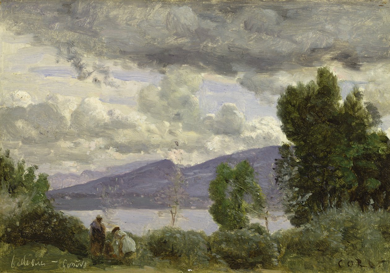 Widok na Chalet de Chenes, Bellvue, Genewa, 1857 autorstwa Jean Baptiste Camille Corot