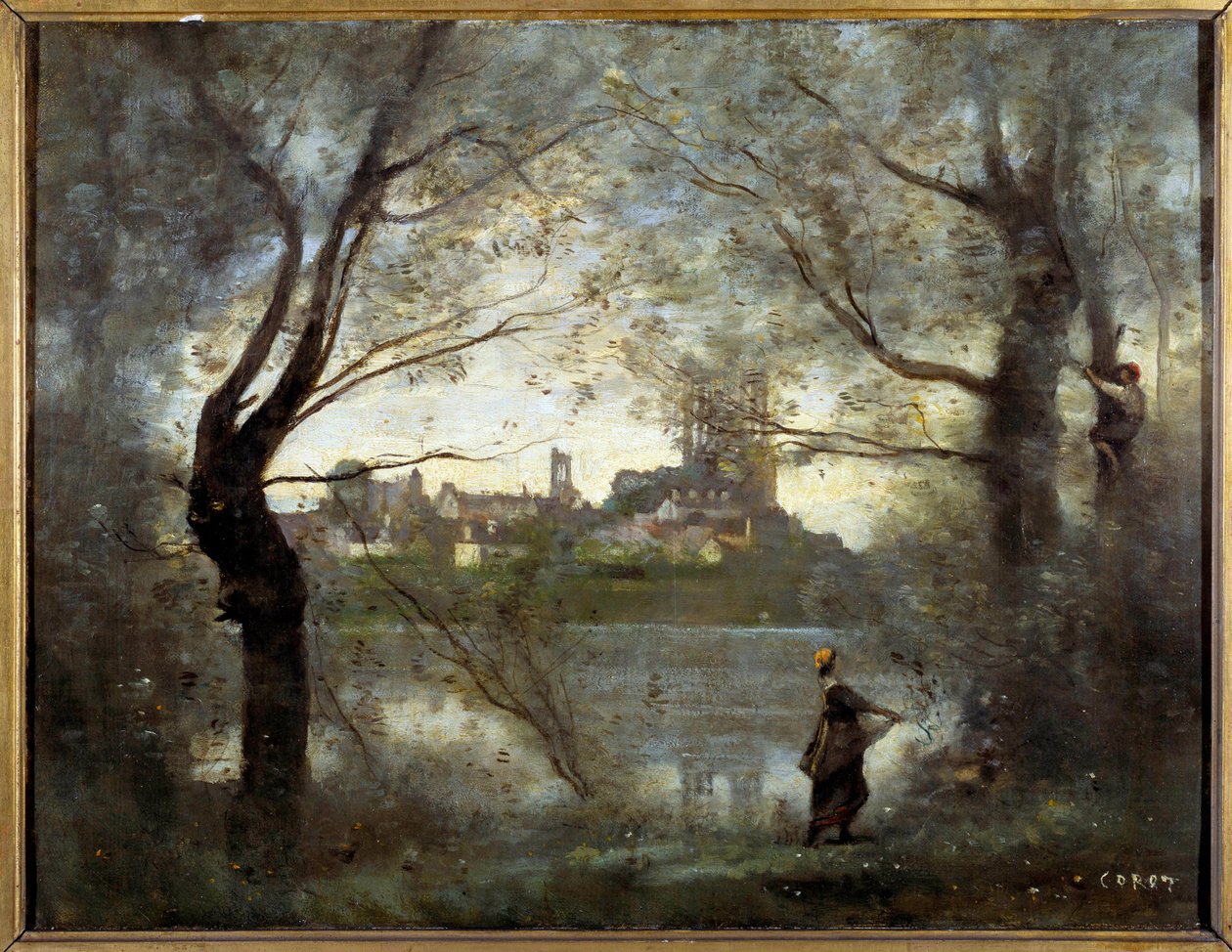 Widok Mantes (Mantes-la-Jolie, Yvelines) Obraz Camille Corot (1796-1875) 1865 nd. 0,42x0,55 m Reims, Muzeum Sztuk Pięknych autorstwa Jean Baptiste Camille Corot