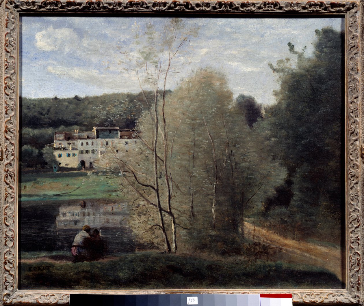Widok na miasto Avray, staw i dom Cabassud Malarstwo Camille Corot (1796-1875) 1840 Des mnisi, Centrum sztuki autorstwa Jean Baptiste Camille Corot