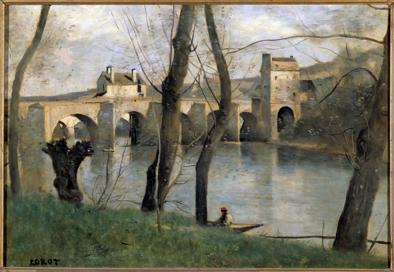 Widok na most Mantes Obraz Camille Corot (1796-1875) XIX w. Nd. 0,38x0,55 m Paryskie muzeum Luwru autorstwa Jean Baptiste Camille Corot