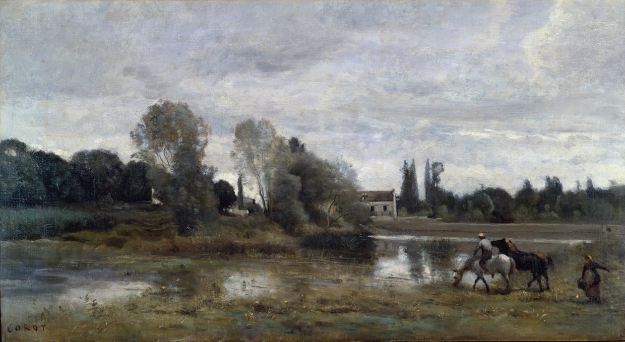 Ville dAvray, Podlewanie koni, ok. 1860-65 autorstwa Jean Baptiste Camille Corot