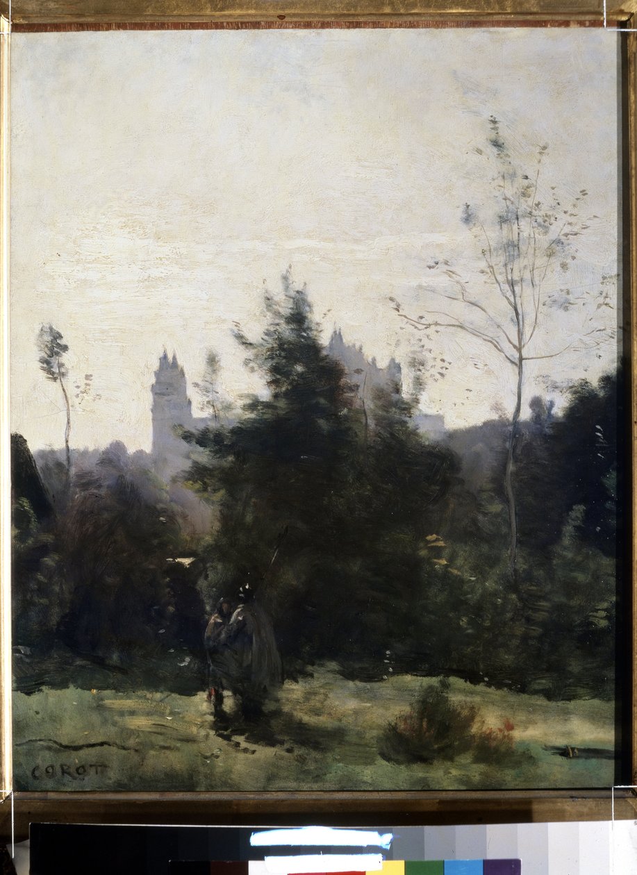 Obraz „Widok na zamek Pierrefonds w Oise” Camille Corot (1796-1875) ok. 1860 r. Muzeum Pouchkine, Moskwa autorstwa Jean Baptiste Camille Corot