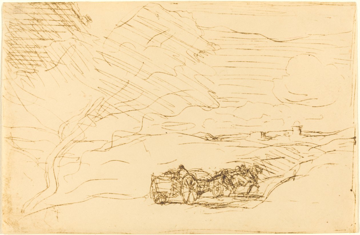 Wagon Jadący do miasta Le Chariot allant a la ville, 1860. autorstwa Jean Baptiste Camille Corot