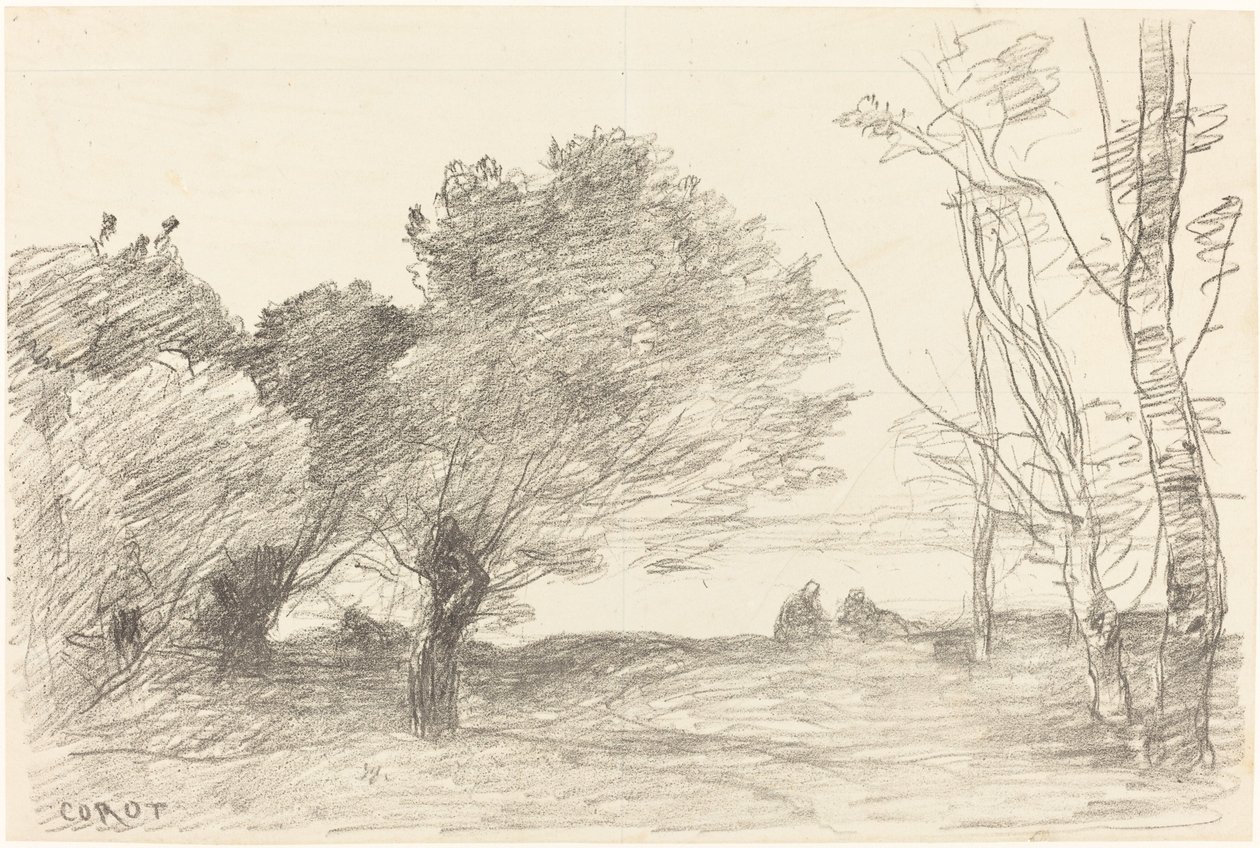 Wierzby i topole białe (Saules et peupliers blancs) autorstwa Jean Baptiste Camille Corot