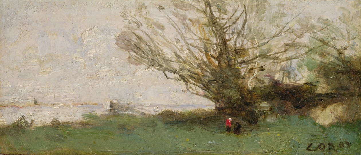 Zimowy krajobraz nad jeziorem (panel) autorstwa Jean Baptiste Camille Corot