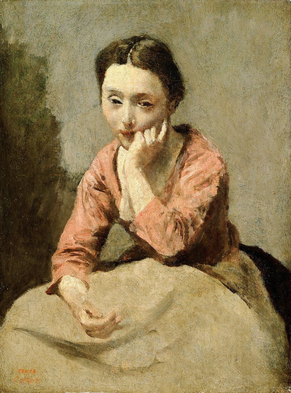 Kobieta w różowej bluzce (olej na płótnie) autorstwa Jean Baptiste Camille Corot