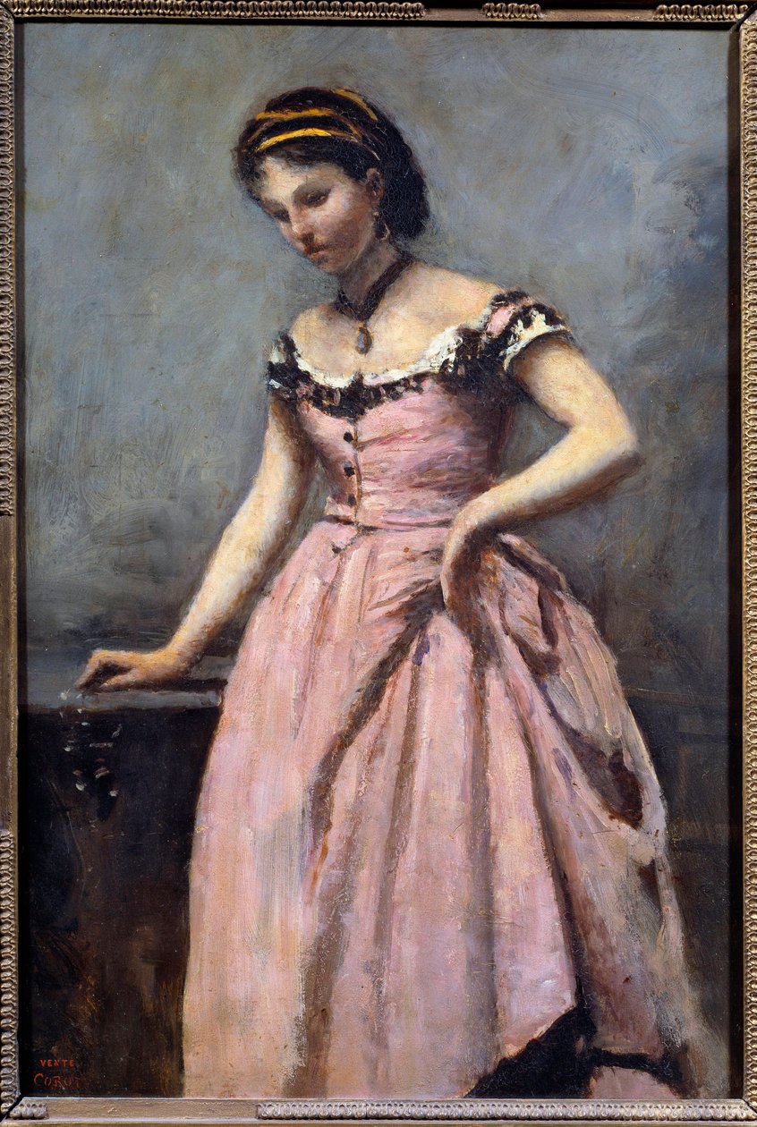 Młoda dziewczyna w różowej sukience Obraz Camille Corot (1796-1875) XIX-wieczne słońce. 0,46x0,32 m Paryż, musee d