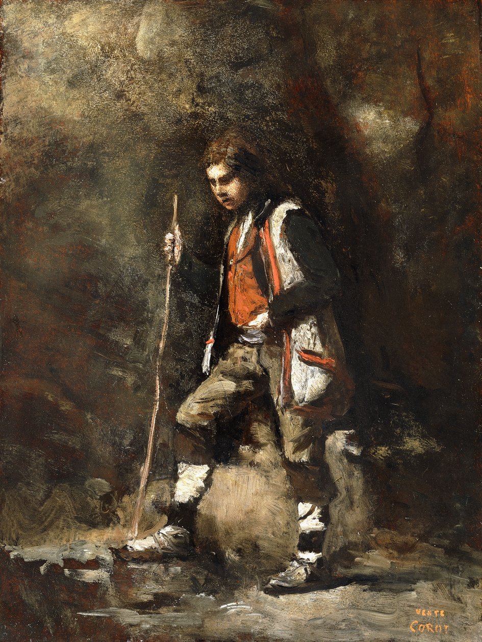 Młody włoski chłopak na górze; Młody włoski Patre w Górze, ok. 1845-55 autorstwa Jean Baptiste Camille Corot