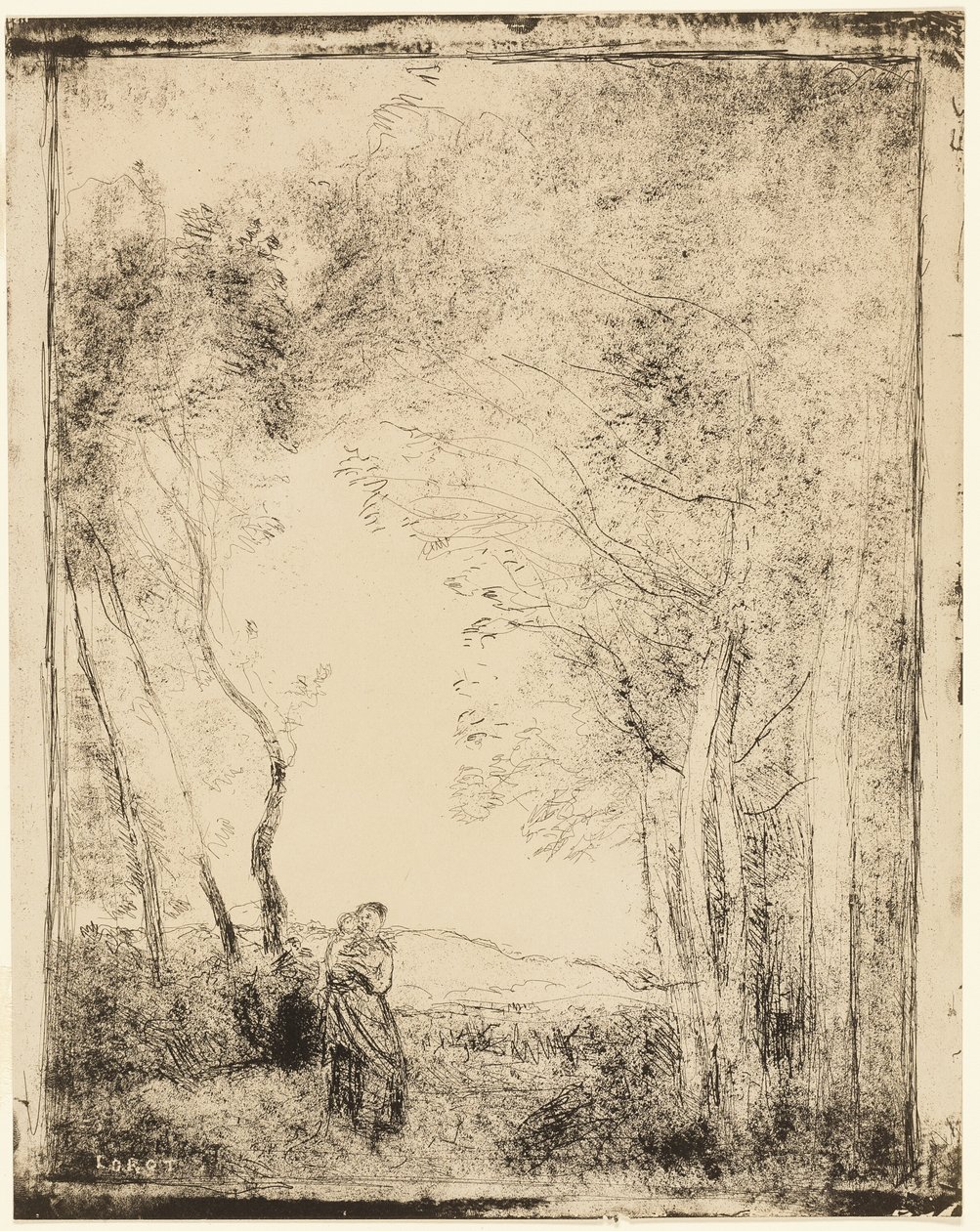 Młoda matka na skraju lasu autorstwa Jean Baptiste Camille Corot