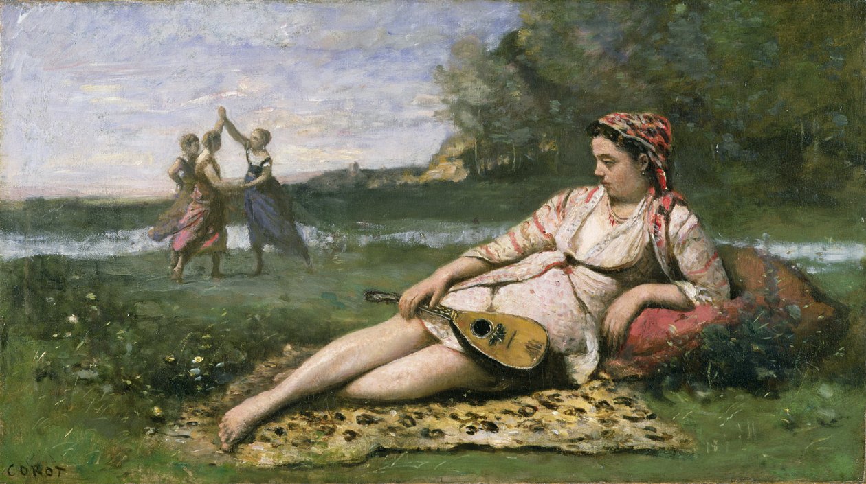 Młode kobiety ze Sparty (lub leżące Cyganki) ok. 1868-70 autorstwa Jean Baptiste Camille Corot