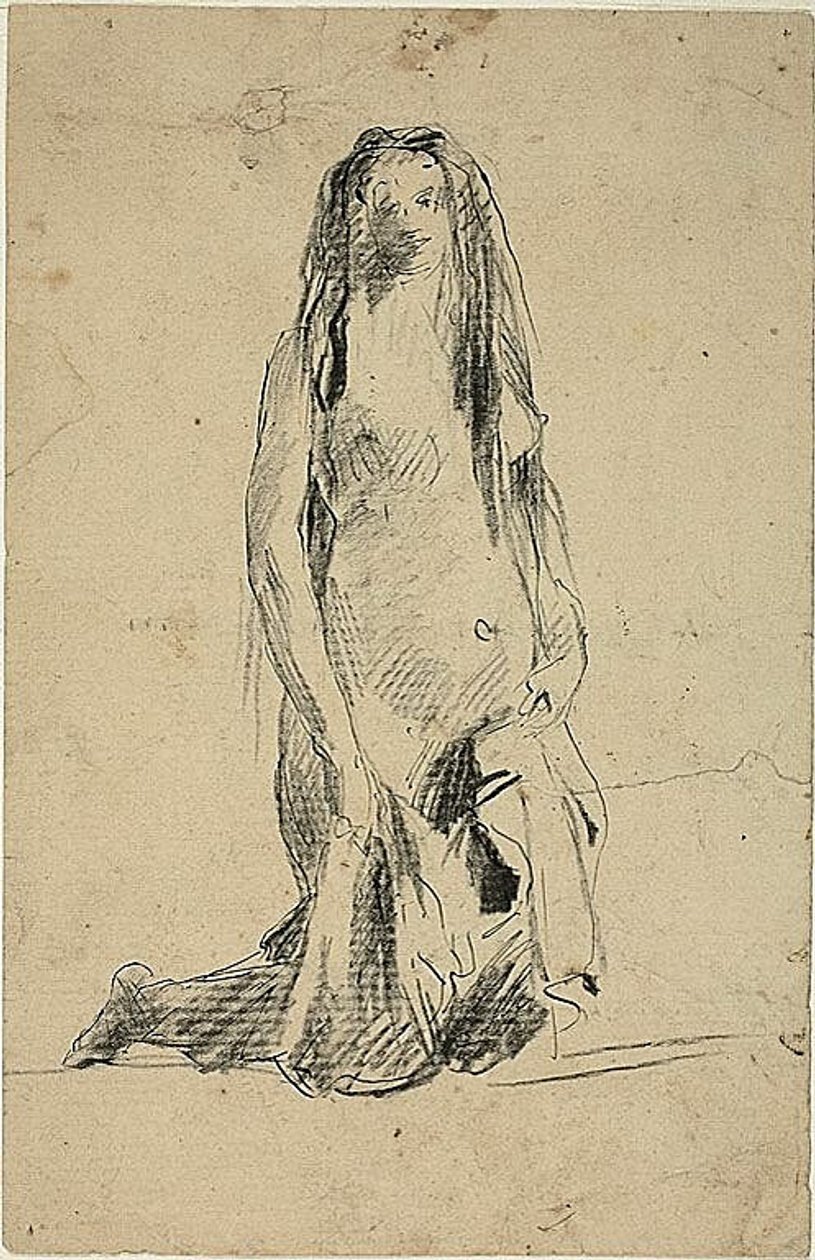 Klęcząca naga kobieta z draperią autorstwa Jean Baptiste Carpeaux