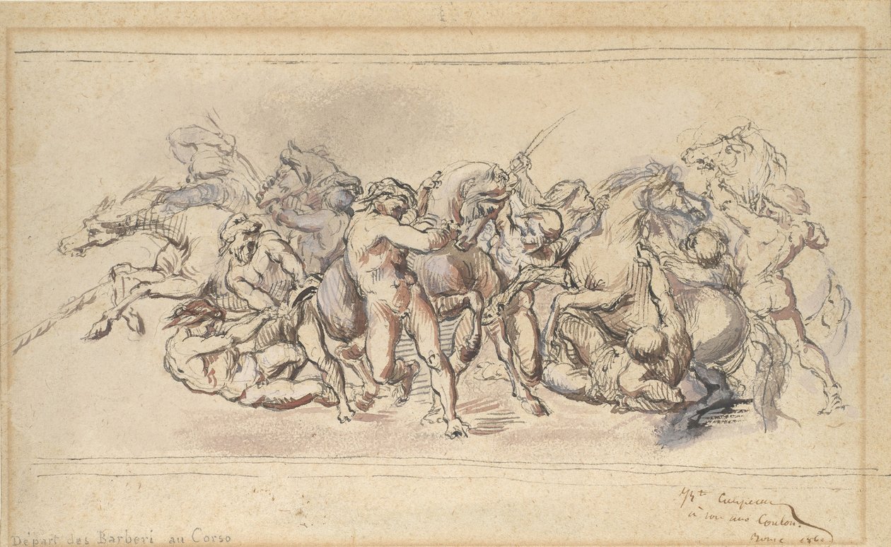 Start Wyścigu Koni Barberi, Rzym, 1860. autorstwa Jean Baptiste Carpeaux