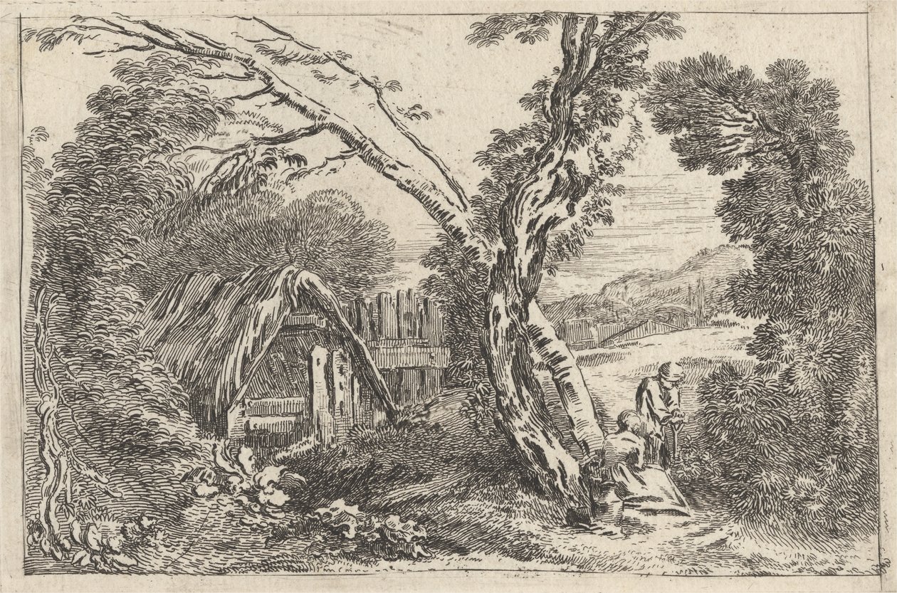 Kopanie mężczyzny i kobiety, płyta z „Nowej księgi Landskipsów”, 1637 autorstwa Jean Baptiste Claude Chatelain