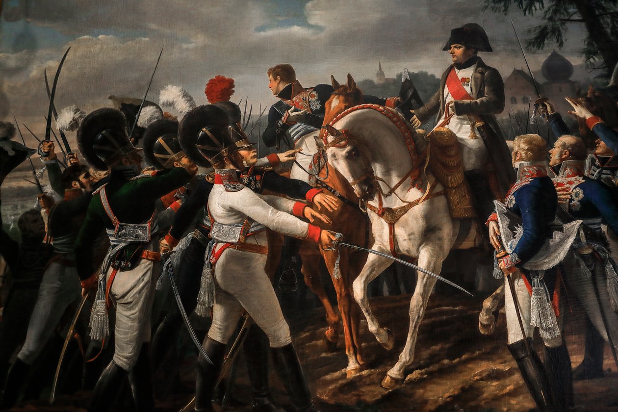Bonaparte Haranguing z armią Bawarii i Wirtembergii w Abensbergu autorstwa Jean Baptiste Debret