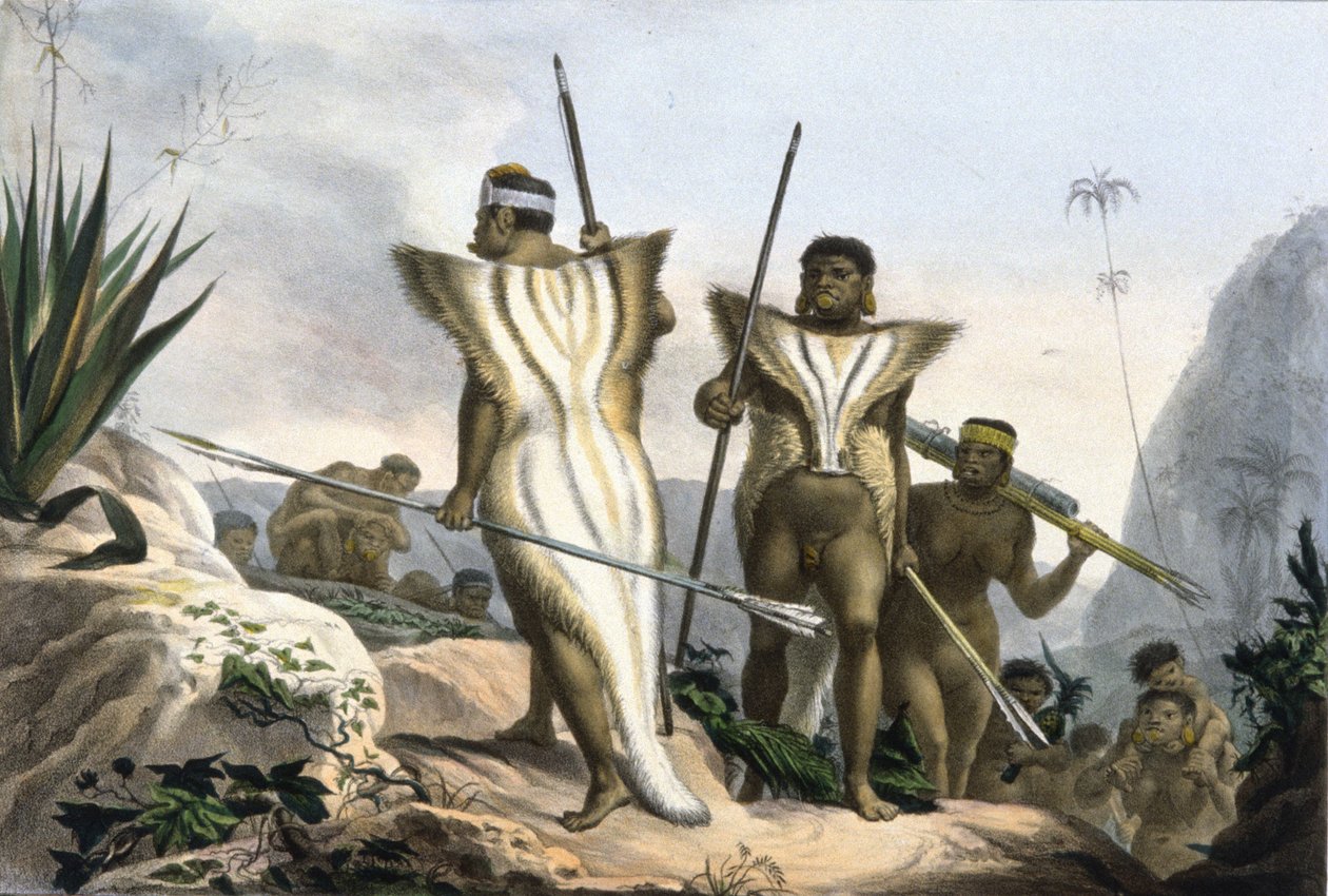 Indianie z Brazylii noszą skóry zwierzęce autorstwa Jean Baptiste Debret
