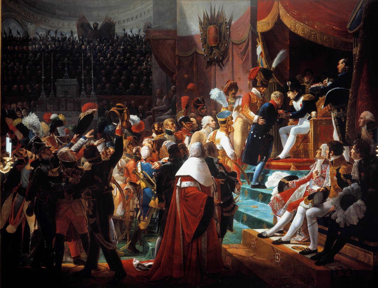 Pierwsze przekazanie krzyży Legii Honorowej Kościołowi Inwalidów 14 lipca autorstwa Jean Baptiste Debret