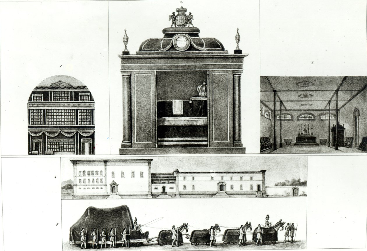 Procesja Pogrzebowa i Pomnik Cesarza Leopolda z „Voyage Pittoresque et Historique au Bresil”, autorstwa Jean Baptiste Debret