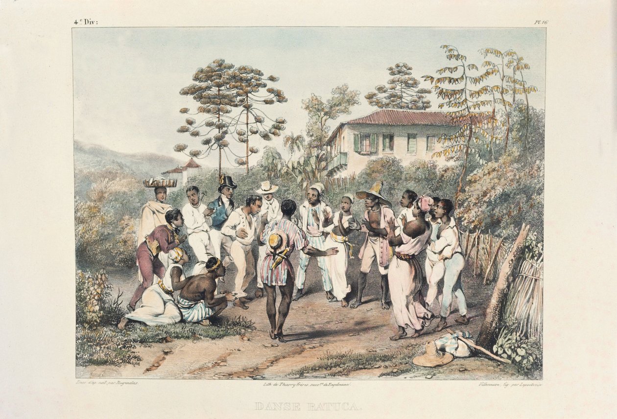 Grupa czarnych tancerzy, ilustracja z „Voyage Pittoresque et Historique au Bresil, ou Sejour d