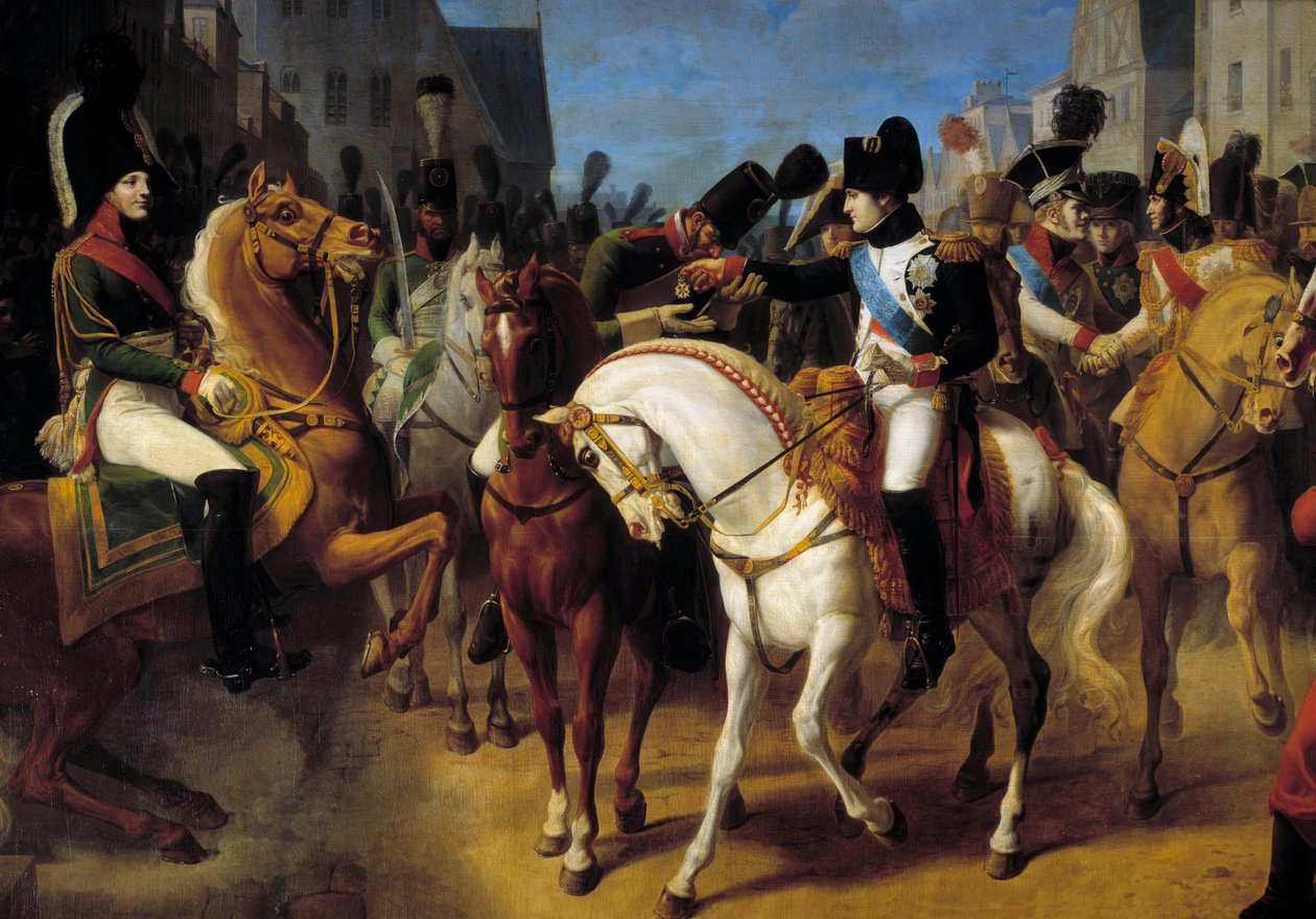 Napoleon I odznaczony w Tilsit (Tilsitt) Łazarza Grenadierów Krzyża Legii Honorowej, 9 lipca autorstwa Jean Baptiste Debret
