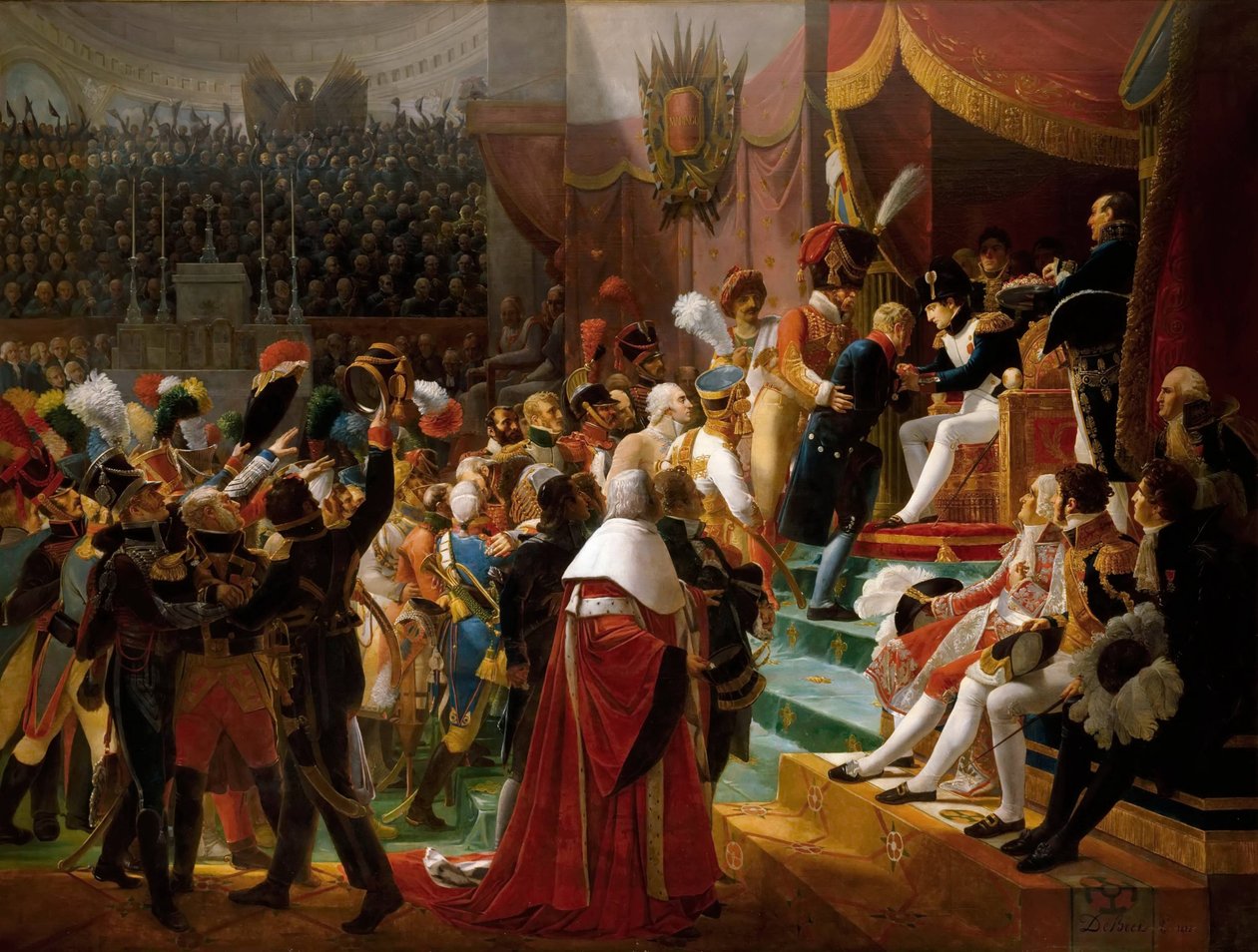 Pierwsze rozdanie odznaczeń Legii Honorowej w kościele Invalides, 14 lipca 1804 r. autorstwa Jean Baptiste Debret