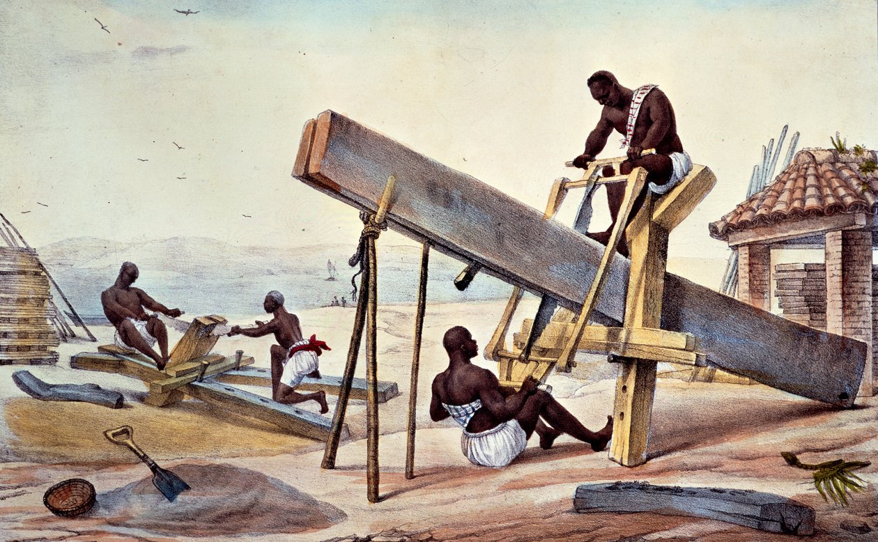 Slave Woodcutters, z „Malowniczej i historycznej podróży do Brazylii”, grawerowane przez Thierry