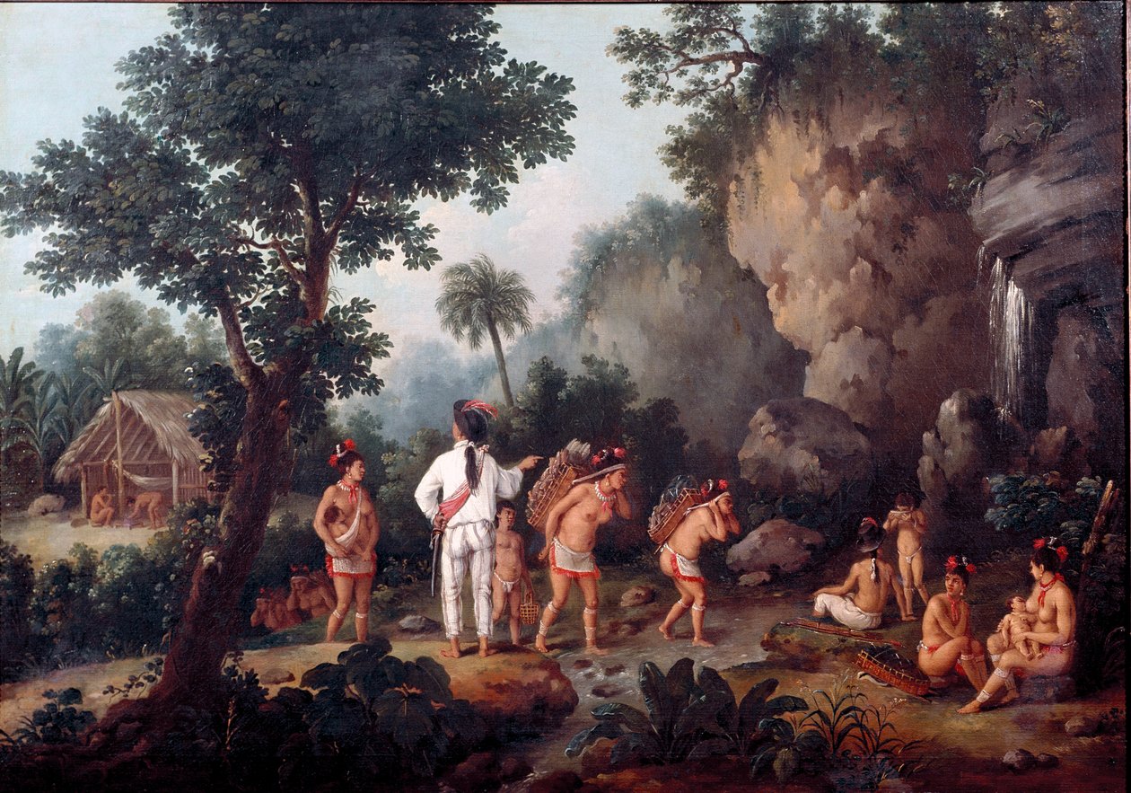 Niewolnictwo; „”Polowanie na niewolników””” Rodziny indyjskie (z Brazylii?) są zabierane przez handlarzy niewolników. Obraz Jeana Baptiste Debreta (1768-1848). Olej na płótnie. Muzeum Sao Paulo, Brazylia. autorstwa Jean Baptiste Debret