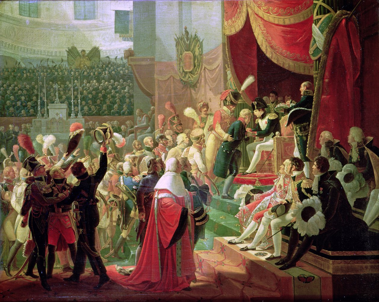 Pierwsze rozdanie krzyży Legii Honorowej w Kościele Inwalidów, 14 lipca 1804 r. 1812 autorstwa Jean Baptiste Debret
