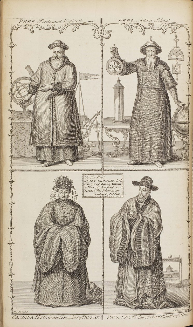 Portrety Ferdynanda Verbiest, Adama Schalla, Candida Xu i Xu Guangqi Z Opis e autorstwa Jean Baptiste Du Halde