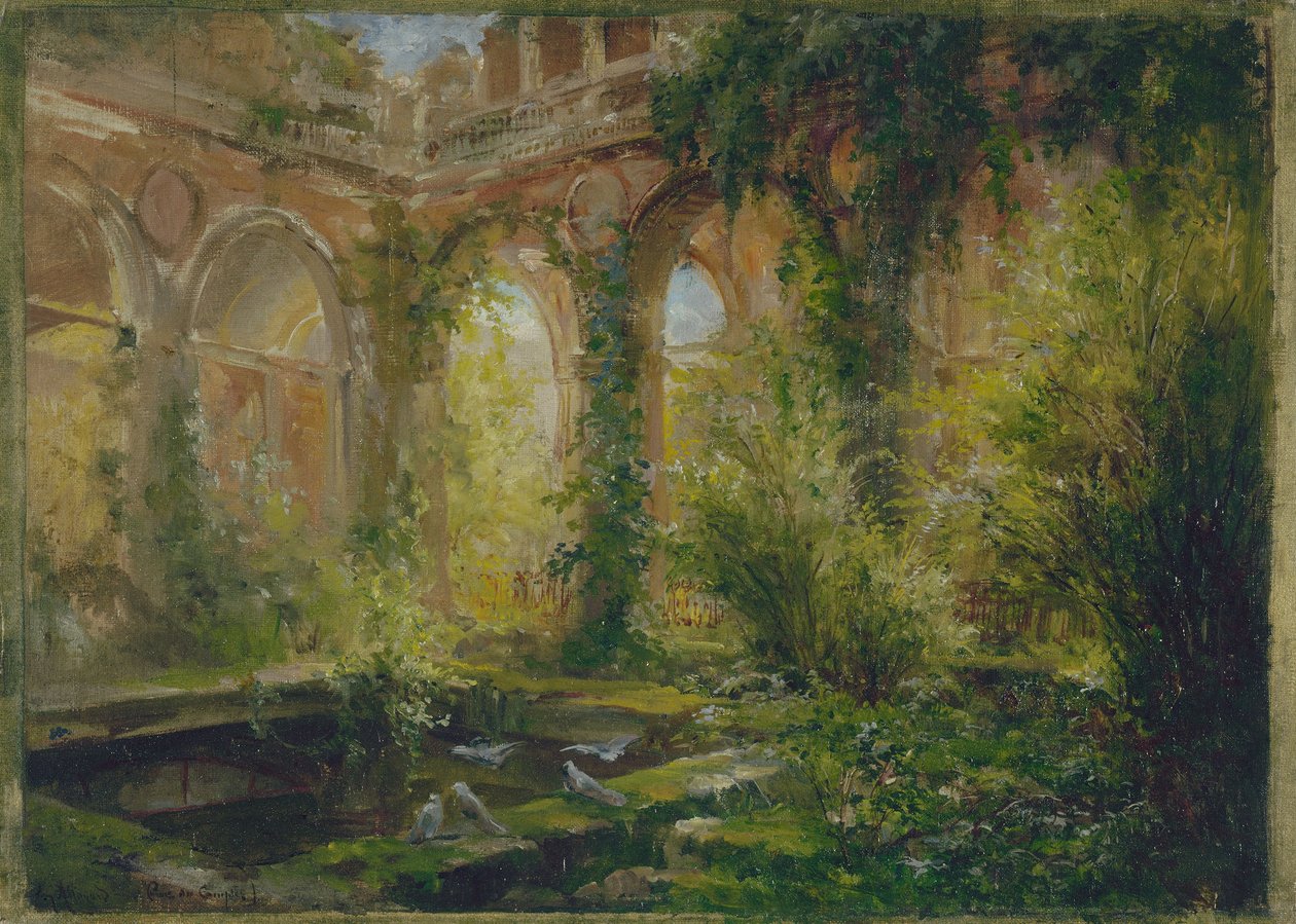 Ruiny Cour des Comptes: sala fêtes, ok. 1875 r. (olej) autorstwa Jean Baptiste Edmond Allouard
