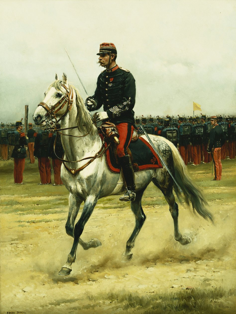 Oficer kawalerii przechodzący przez wojska, 1885 autorstwa Jean Baptiste Edouard Detaille