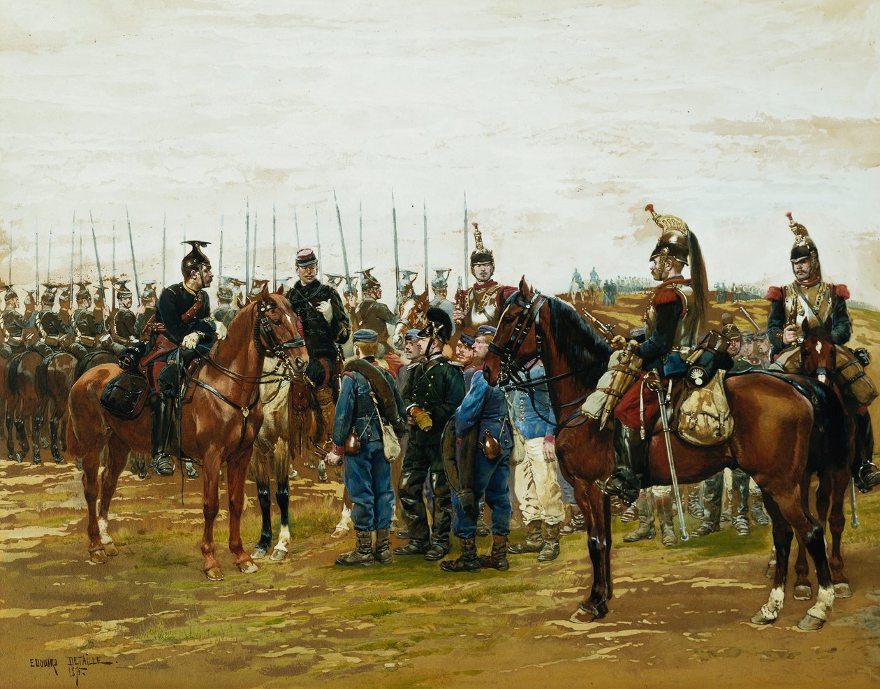 Francuscy kirasjerzy trzymają w niewoli bawarskich żołnierzy, 1875 autorstwa Jean Baptiste Edouard Detaille