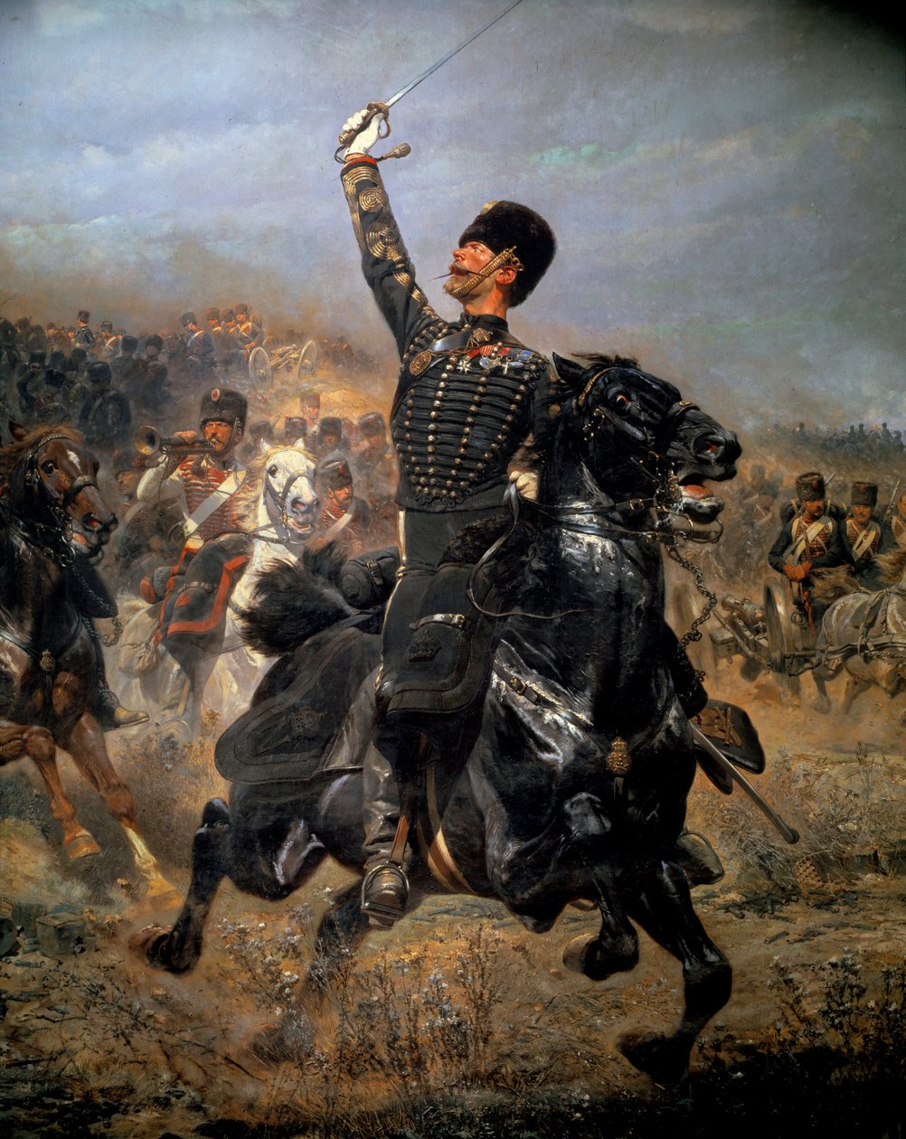 W baterii szarża kawalerii (1870). Obraz Edouarda Detaille (1848-1912) autorstwa Jean Baptiste Edouard Detaille